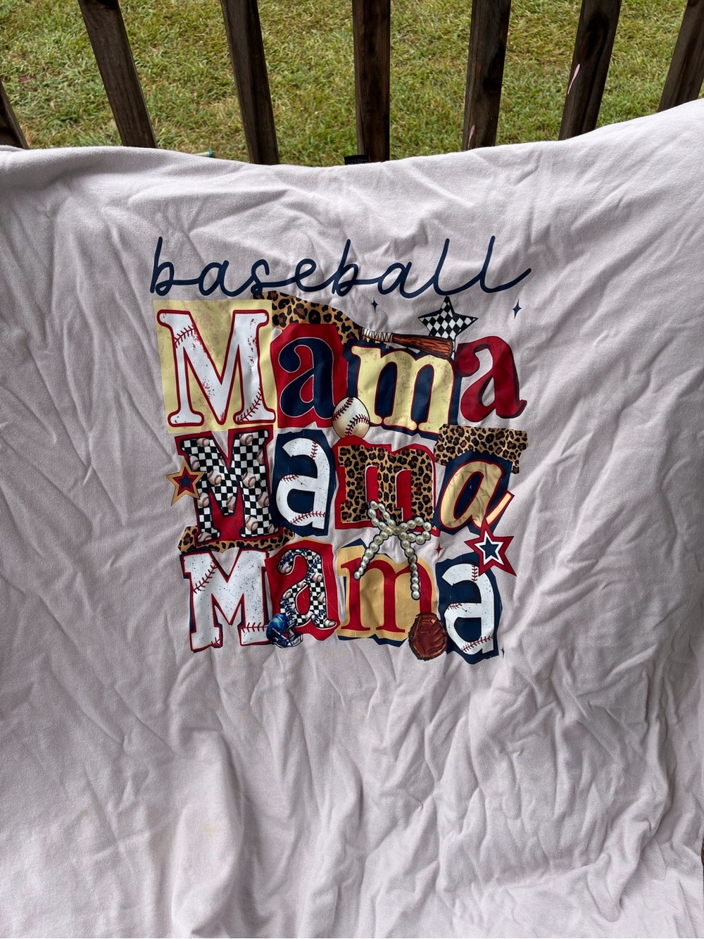 Baseball Mama Top - White with Red & Blue Graphic